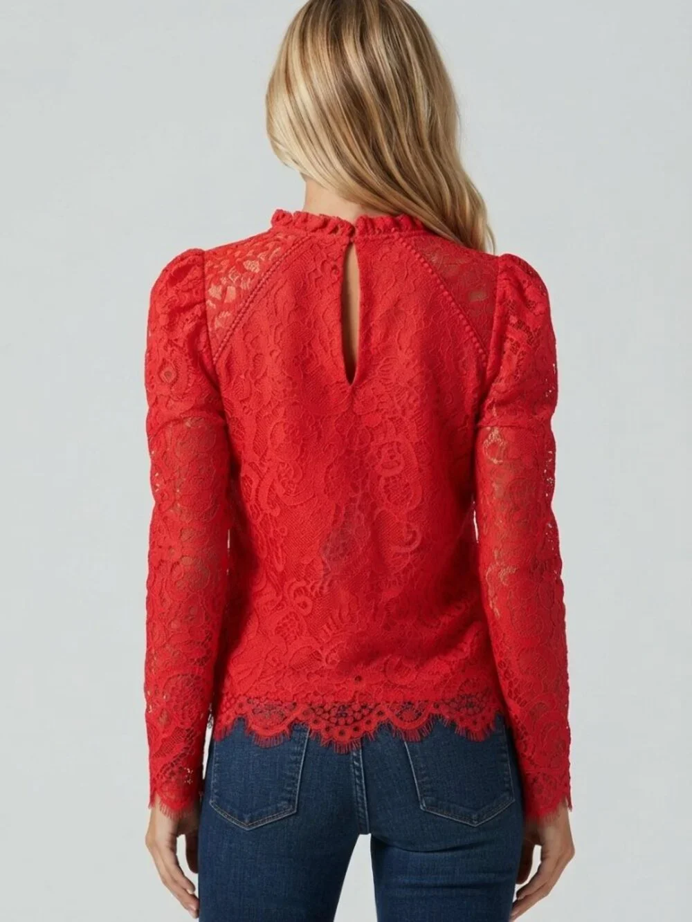 Lilly Pulitzer Ruby Red Averi Long Sleeve Lace Blouse Size XL 8944